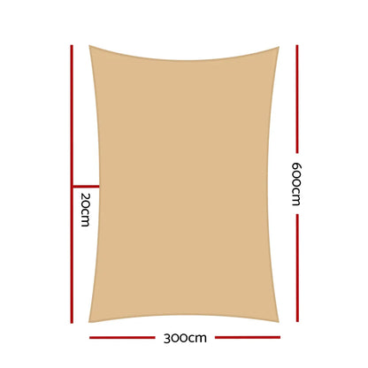 Instahut Shade Sail 3x6m Rectangle 280GSM 98% Sand Shade Cloth - Mekamart Australia