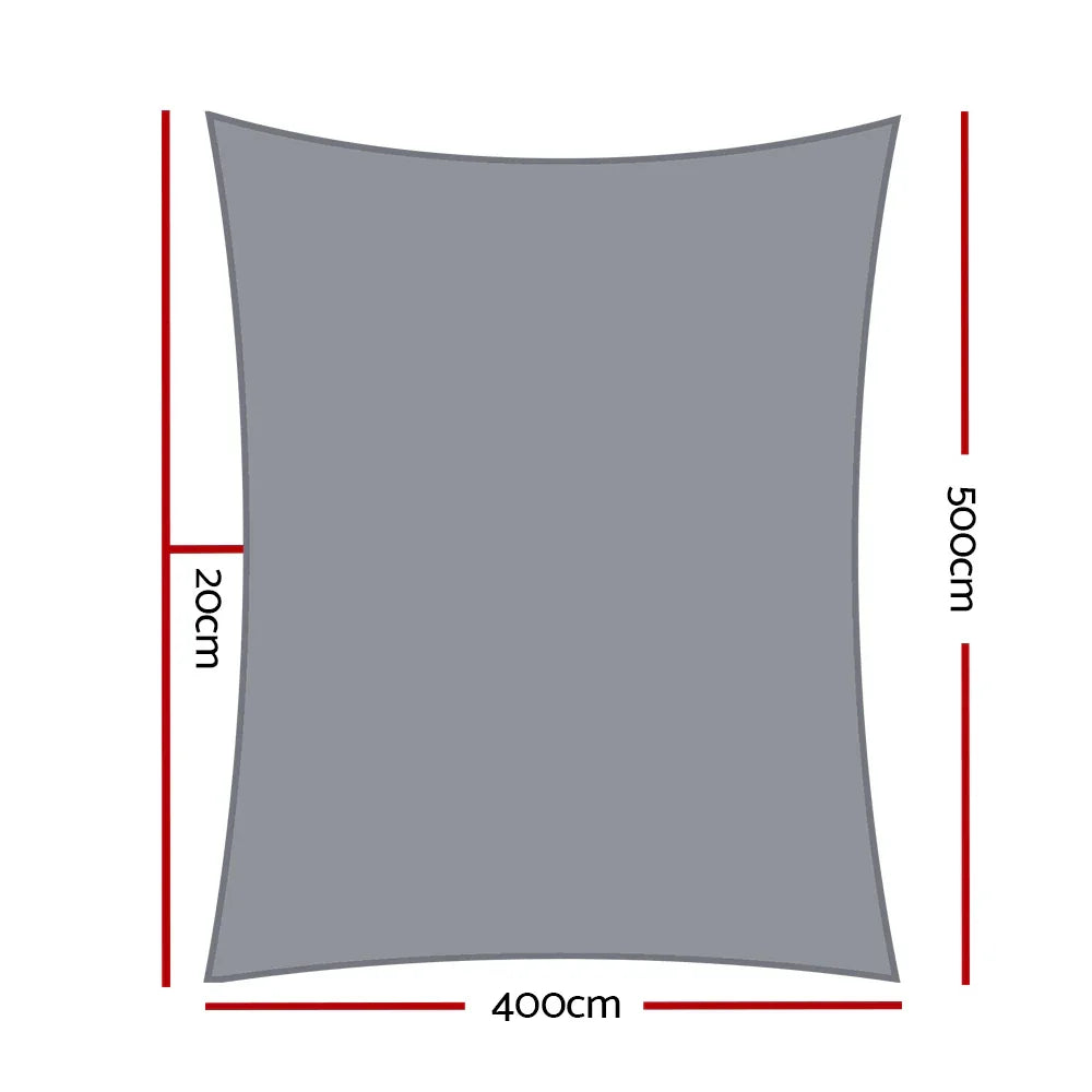Instahut Shade Sail 4x5m Rectangle 280GSM 98% Grey Shade Cloth - Mekamart Australia
