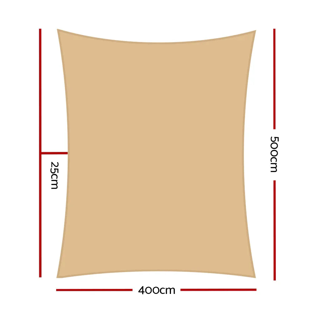 Instahut Shade Sail 4x5m Rectangle 280GSM 98% Sand Shade Cloth - Mekamart Australia