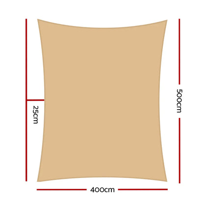 Instahut Shade Sail 4x5m Rectangle 280GSM 98% Sand Shade Cloth - Mekamart Australia