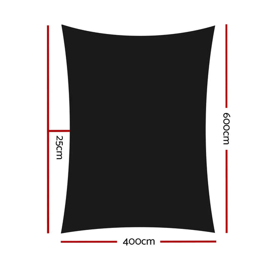 Instahut Shade Sail 4x6m Rectangle 280GSM 98% Black Shade Cloth - Mekamart Australia