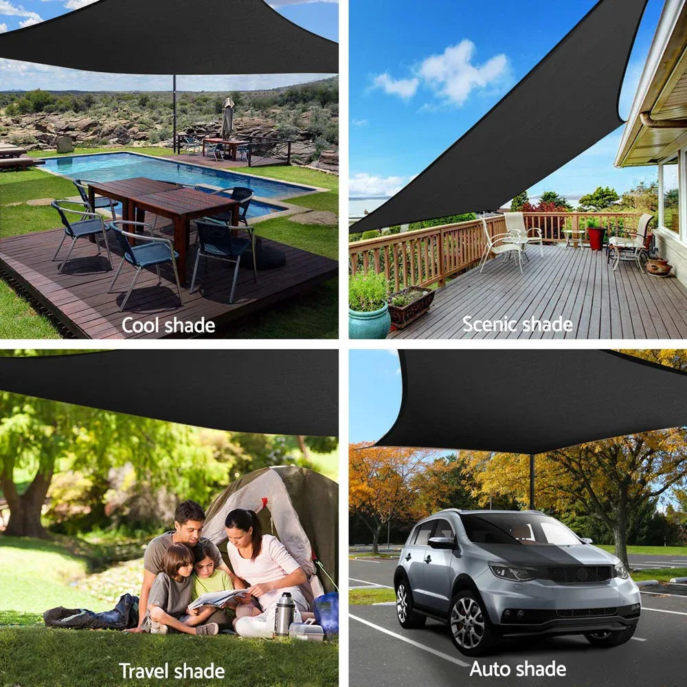 Instahut Shade Sail 4x6m Rectangle 280GSM 98% Black Shade Cloth - Mekamart Australia
