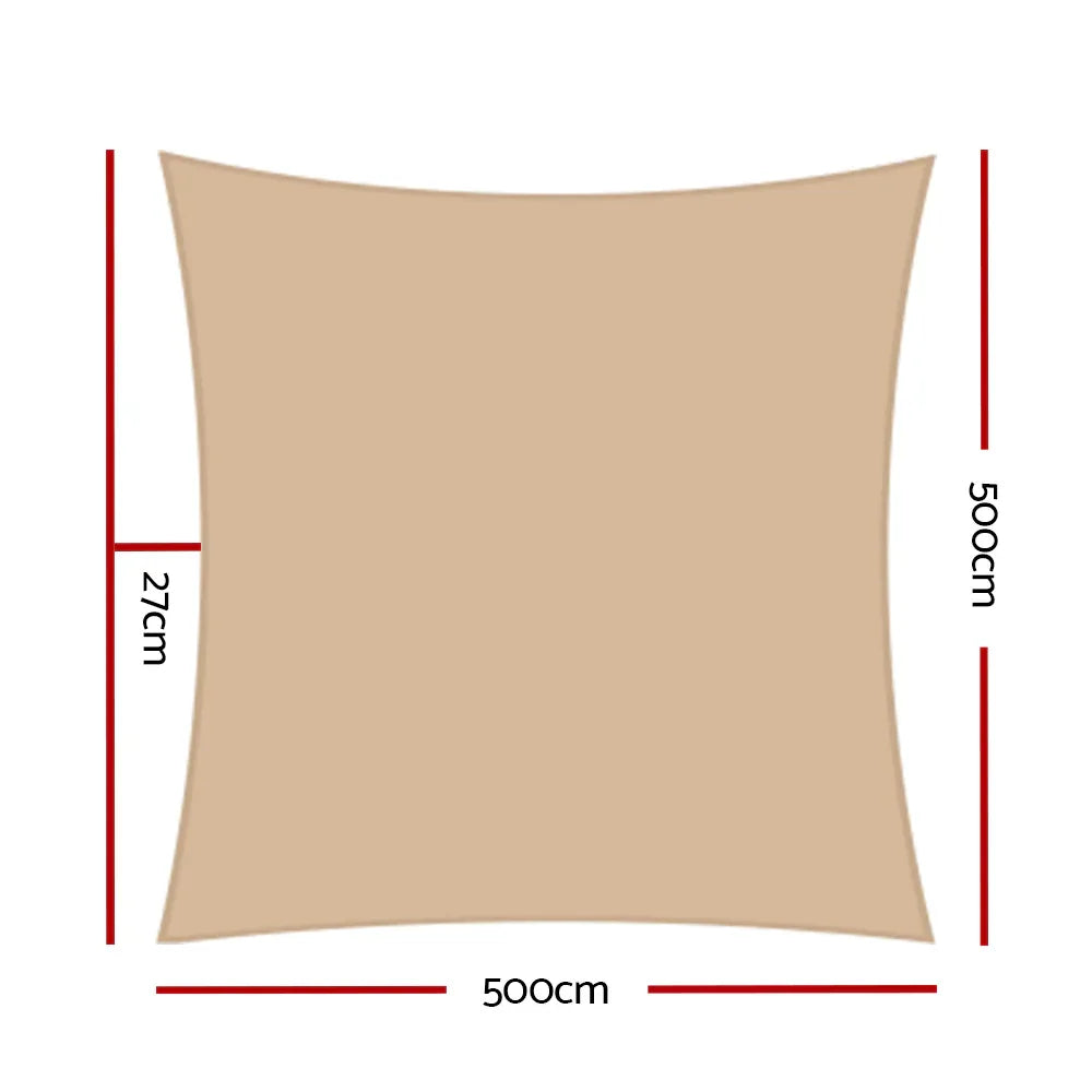 Instahut Shade Sail 5x5m Square 280GSM 98% Sand Shade Cloth - Mekamart Australia