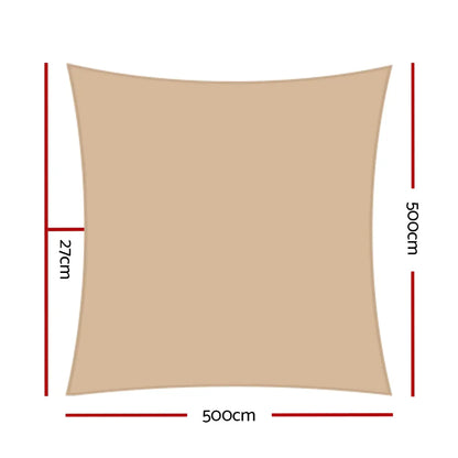 Instahut Shade Sail 5x5m Square 280GSM 98% Sand Shade Cloth - Mekamart Australia