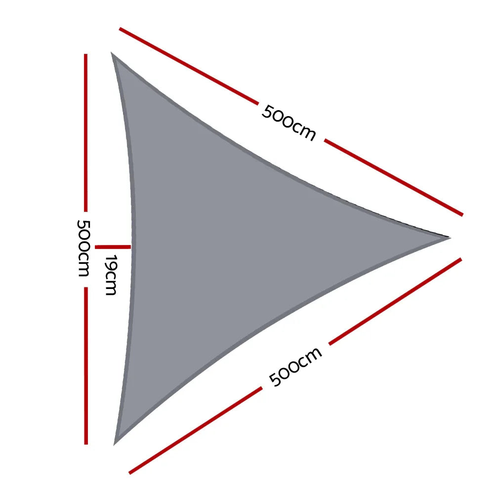 Instahut Shade Sail 5x5x5m Triangle 280GSM 98% Grey Shade Cloth - Mekamart Australia