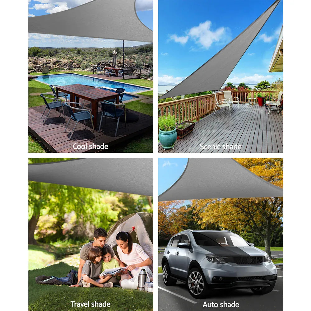 Instahut Shade Sail 5x5x5m Triangle 280GSM 98% Grey Shade Cloth - Mekamart Australia