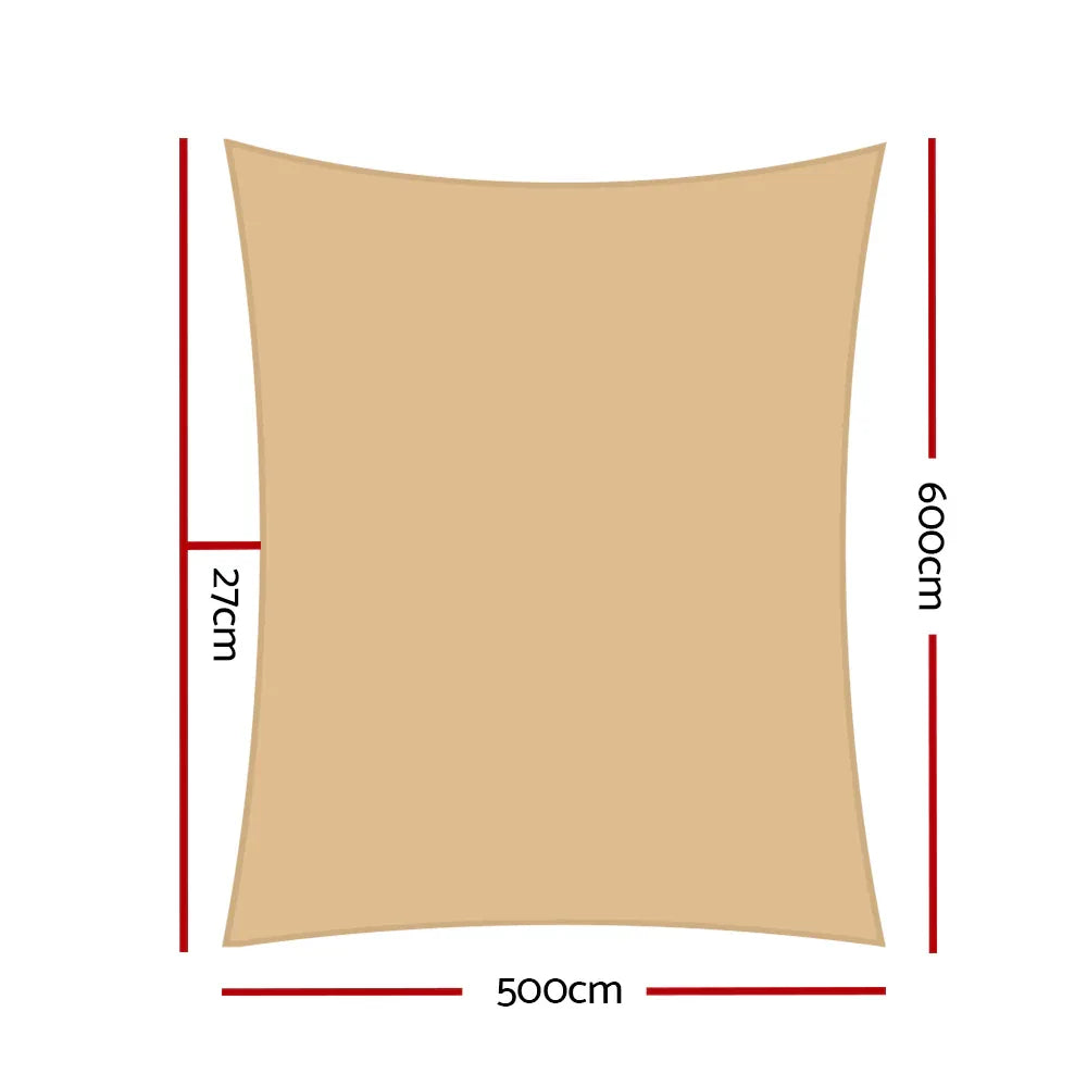 Instahut Shade Sail 5x6m Rectangle 280GSM 98% Sand Shade Cloth - Mekamart Australia
