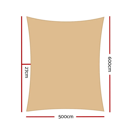Instahut Shade Sail 5x6m Rectangle 280GSM 98% Sand Shade Cloth - Mekamart Australia