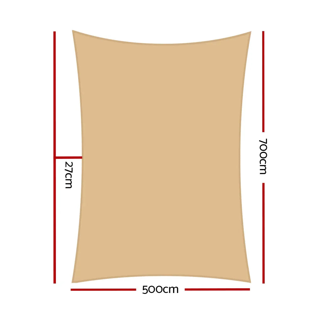 Instahut Shade Sail 5x7m Rectangle 280GSM 98% Sand Shade Cloth - Mekamart Australia