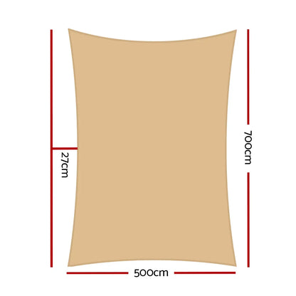 Instahut Shade Sail 5x7m Rectangle 280GSM 98% Sand Shade Cloth - Mekamart Australia