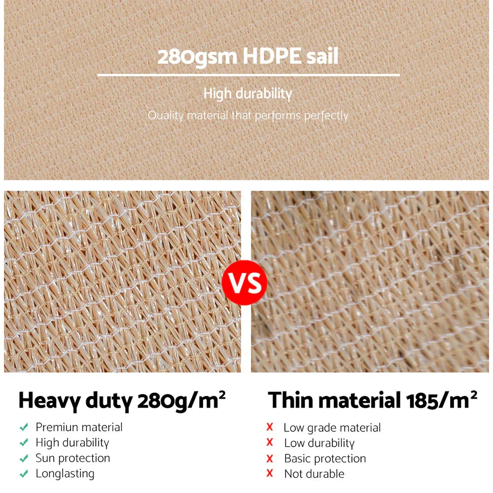 Instahut Shade Sail 5x7m Rectangle 280GSM 98% Sand Shade Cloth - Mekamart Australia
