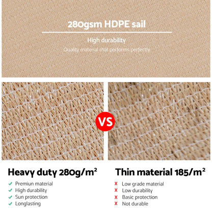 Instahut Shade Sail 5x7m Rectangle 280GSM 98% Sand Shade Cloth - Mekamart Australia