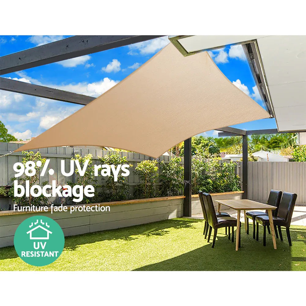 Instahut Shade Sail 5x7m Rectangle 280GSM 98% Sand Shade Cloth - Mekamart Australia