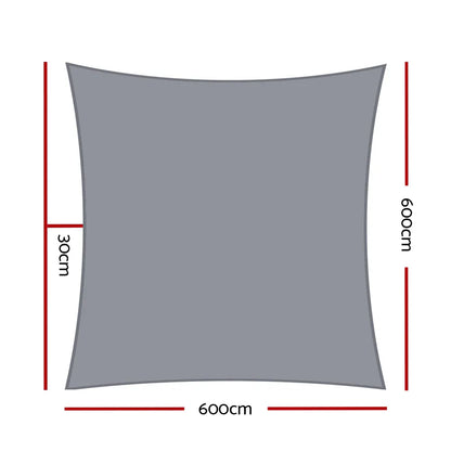 Instahut Shade Sail 6x6m Rectangle 280GSM 98% Grey Shade Cloth - Mekamart Australia