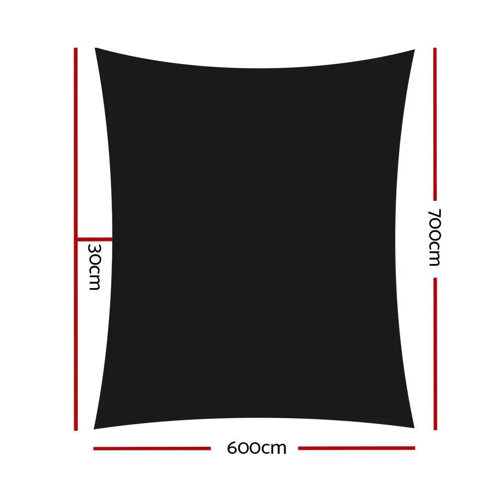 Instahut Shade Sail 6x7m Rectangle 280GSM 98% Black Shade Cloth - Mekamart Australia