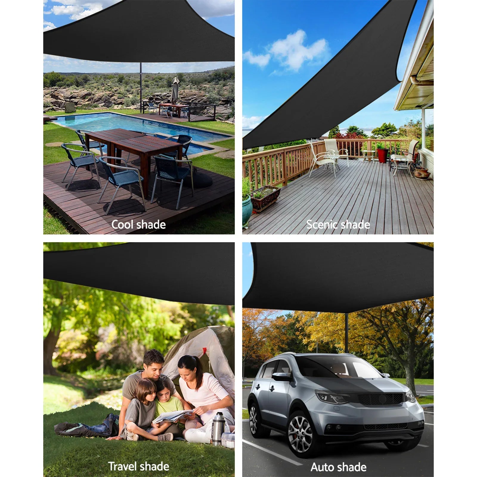 Instahut Shade Sail 6x7m Rectangle 280GSM 98% Black Shade Cloth - Mekamart Australia