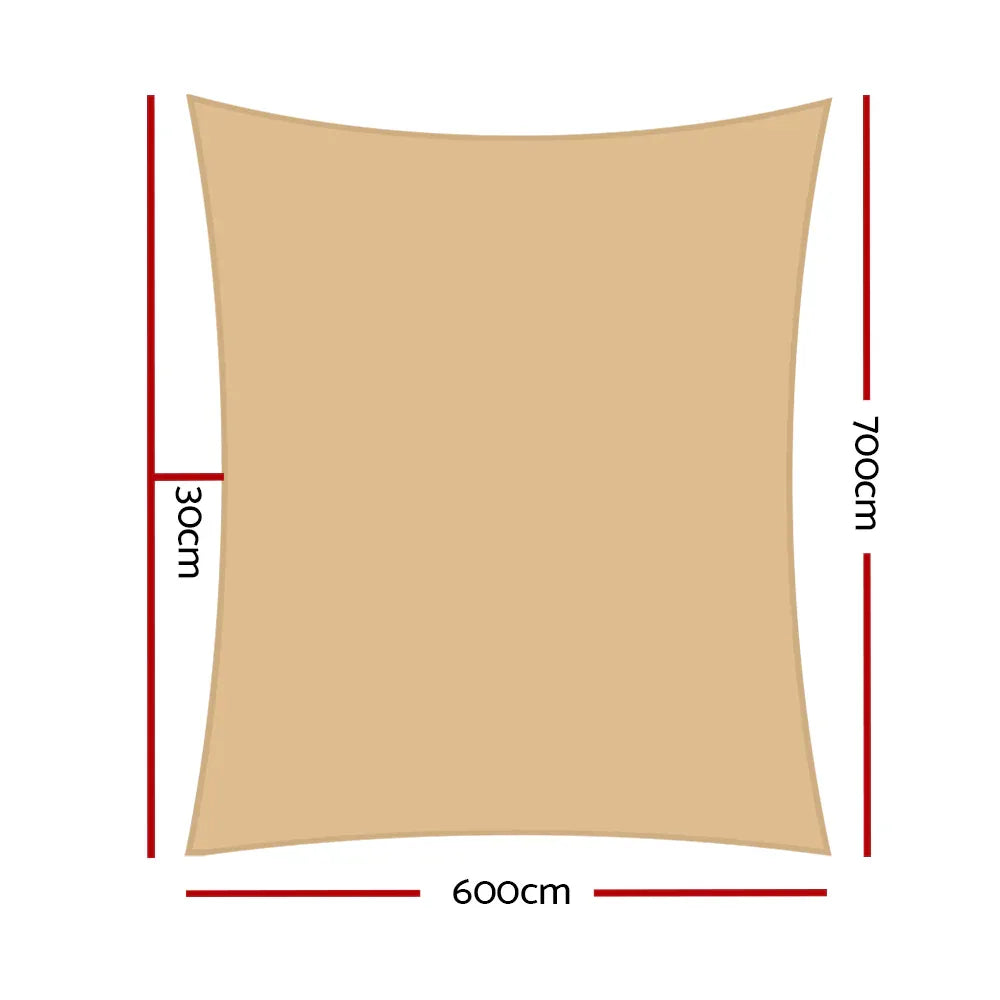 Instahut Shade Sail 6x7m Rectangle 280GSM 98% Sand Shade Cloth - Mekamart Australia
