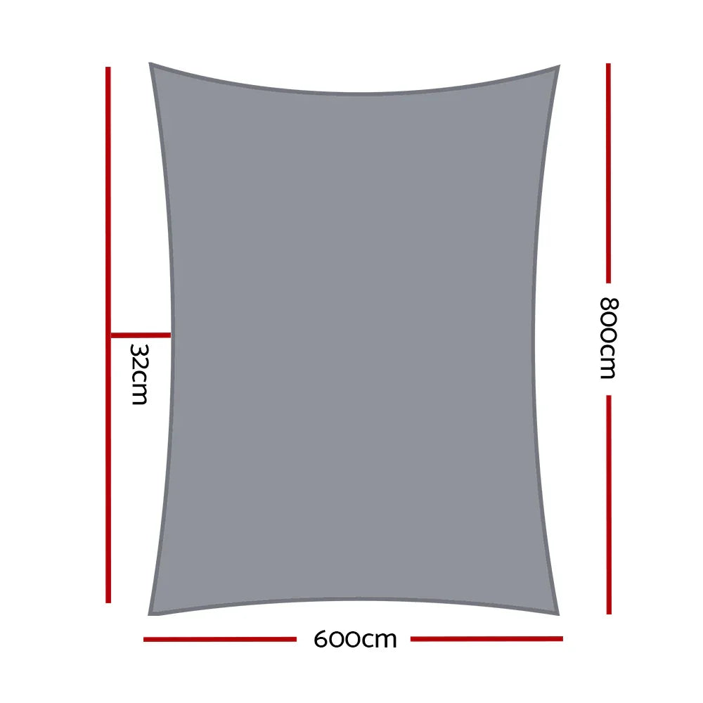 Instahut Shade Sail 6x8m Rectangle 280GSM 98% Grey Shade Cloth - Mekamart Australia