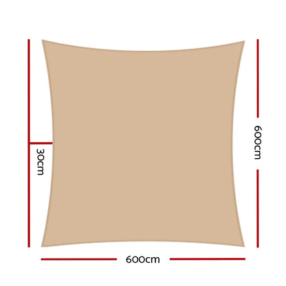 Instahut Shade Sail 6x6m Rectangle 185GSM 95% Sand Shade Cloth - Mekamart Australia
