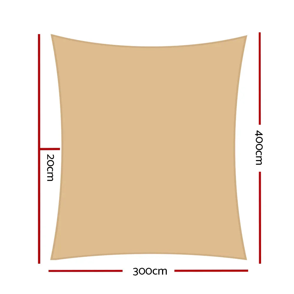 Instahut Waterproof Shade Sail 3x4m Rectangle Sand 95% Shade Cloth - Mekamart Australia