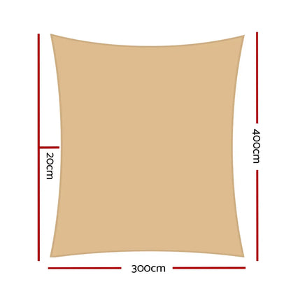 Instahut Waterproof Shade Sail 3x4m Rectangle Sand 95% Shade Cloth - Mekamart Australia