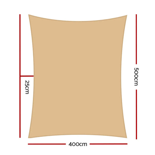 Instahut Waterproof Shade Sail 4x5m Rectangle Sand 95% Shade Cloth - Mekamart Australia