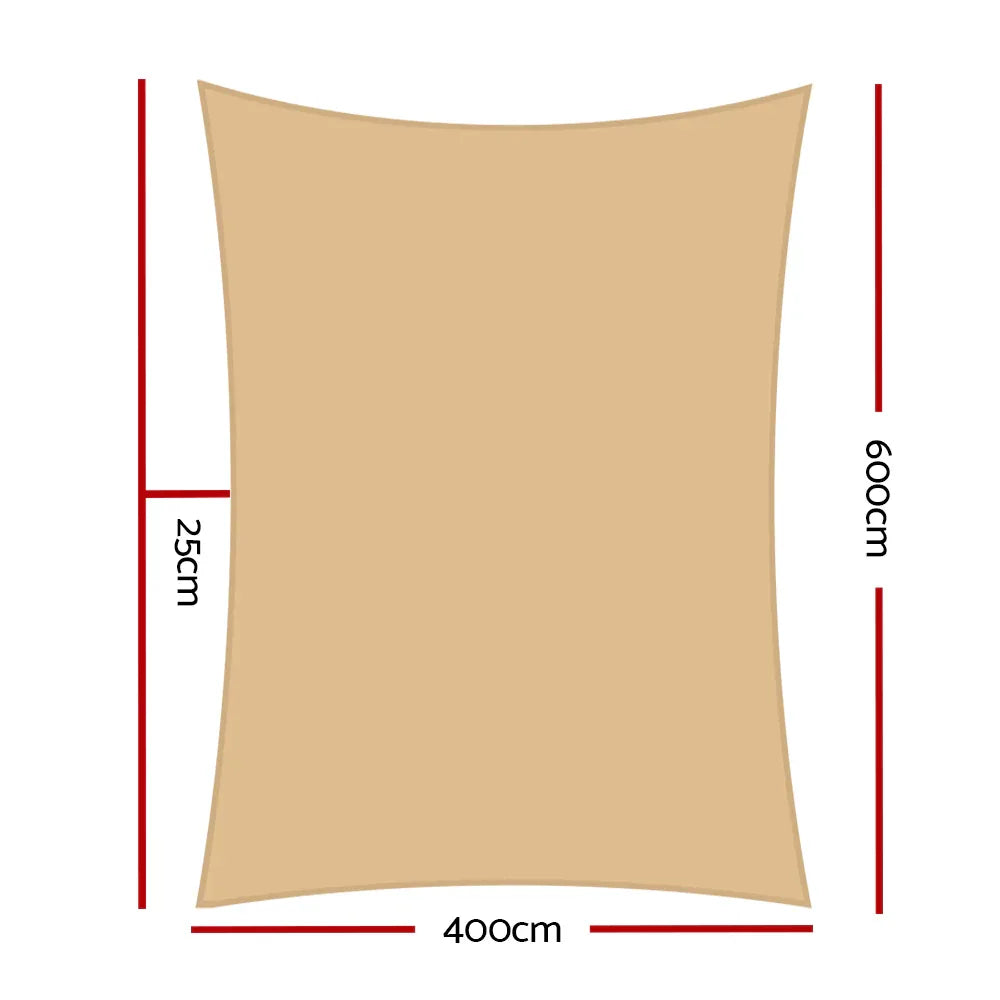 Instahut Waterproof Shade Sail 4x6m Rectangle Sand 95% Shade Cloth - Mekamart Australia