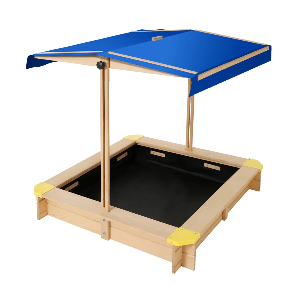 Keezi Kids Sandpit Wooden Sandbox Sand Pit with Canopy Bench Seat Toys 101cm - Mekamart Australia