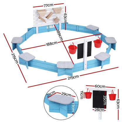 Keezi Kids Sandpit Wooden Round Sand Pit with Cover Funnel Bench Seat Beach Toys 215cm - Mekamart Australia