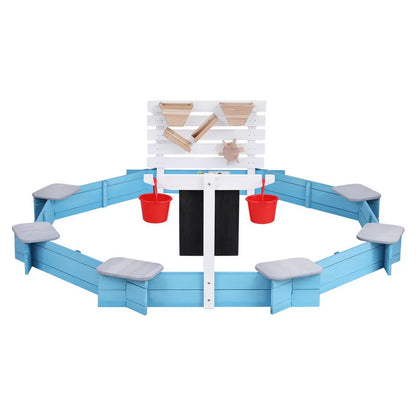 Keezi Kids Sandpit Wooden Round Sand Pit with Cover Funnel Bench Seat Beach Toys 215cm - Mekamart Australia