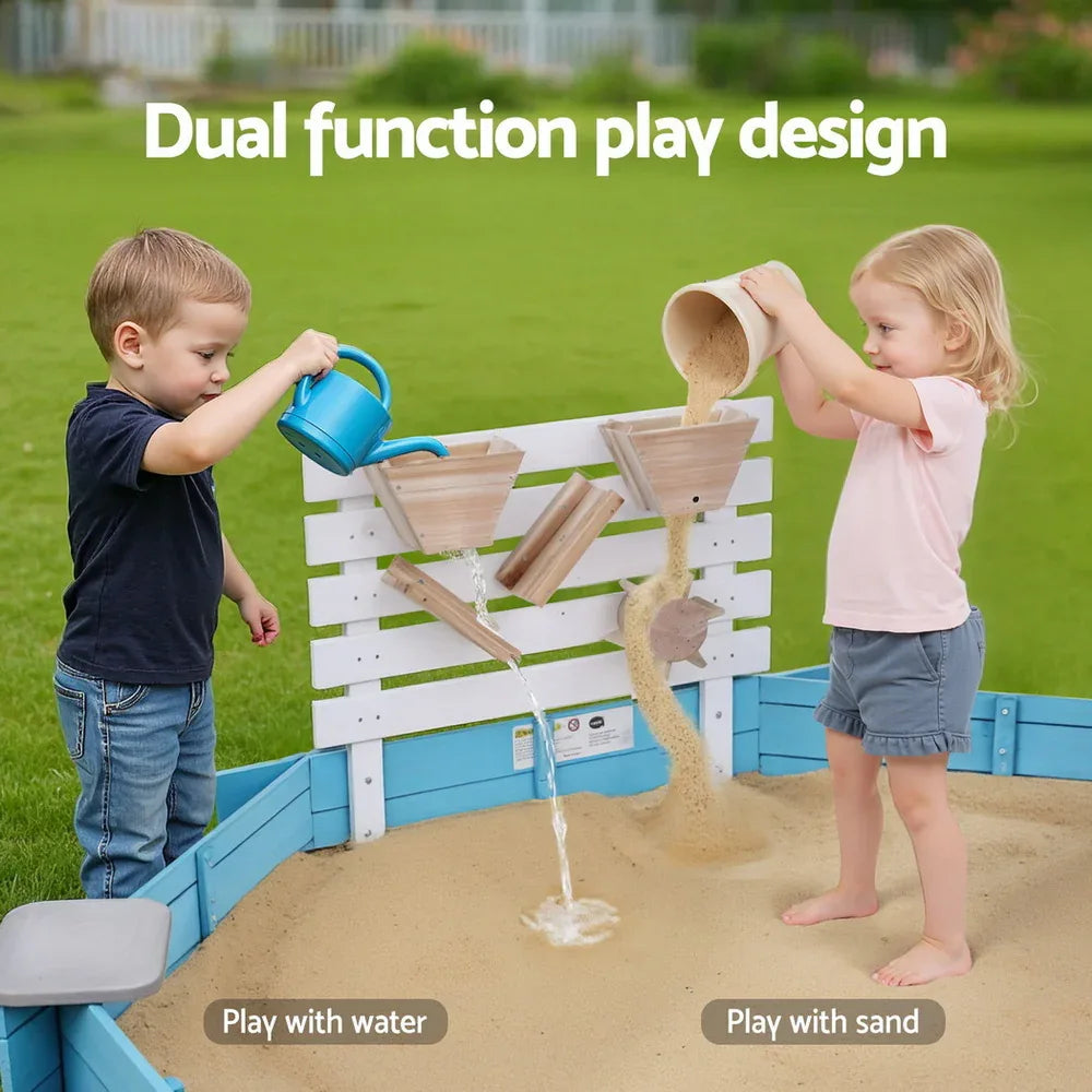 Keezi Kids Sandpit Wooden Round Sand Pit with Cover Funnel Bench Seat Beach Toys 215cm - Mekamart Australia