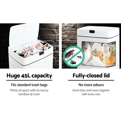 Devanti 45L Motion Sensor Bin Rubbish Automatic White - Mekamart Australia