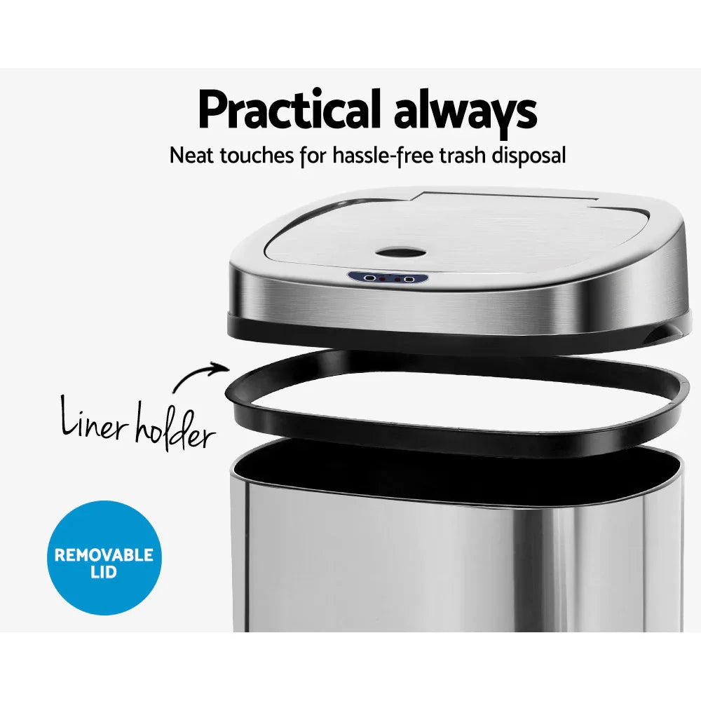 Devanti Motion Sensor Bin 50L Soft-Close Hygienic Kitchen Solution - Mekamart Australia