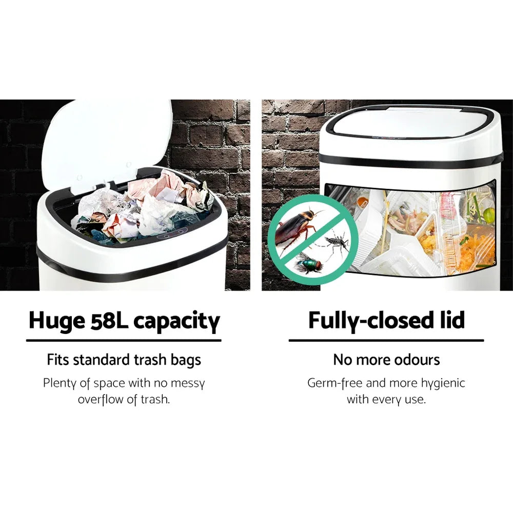 Devanti 58L Motion Sensor Bin Rubbish Automatic White - Mekamart Australia