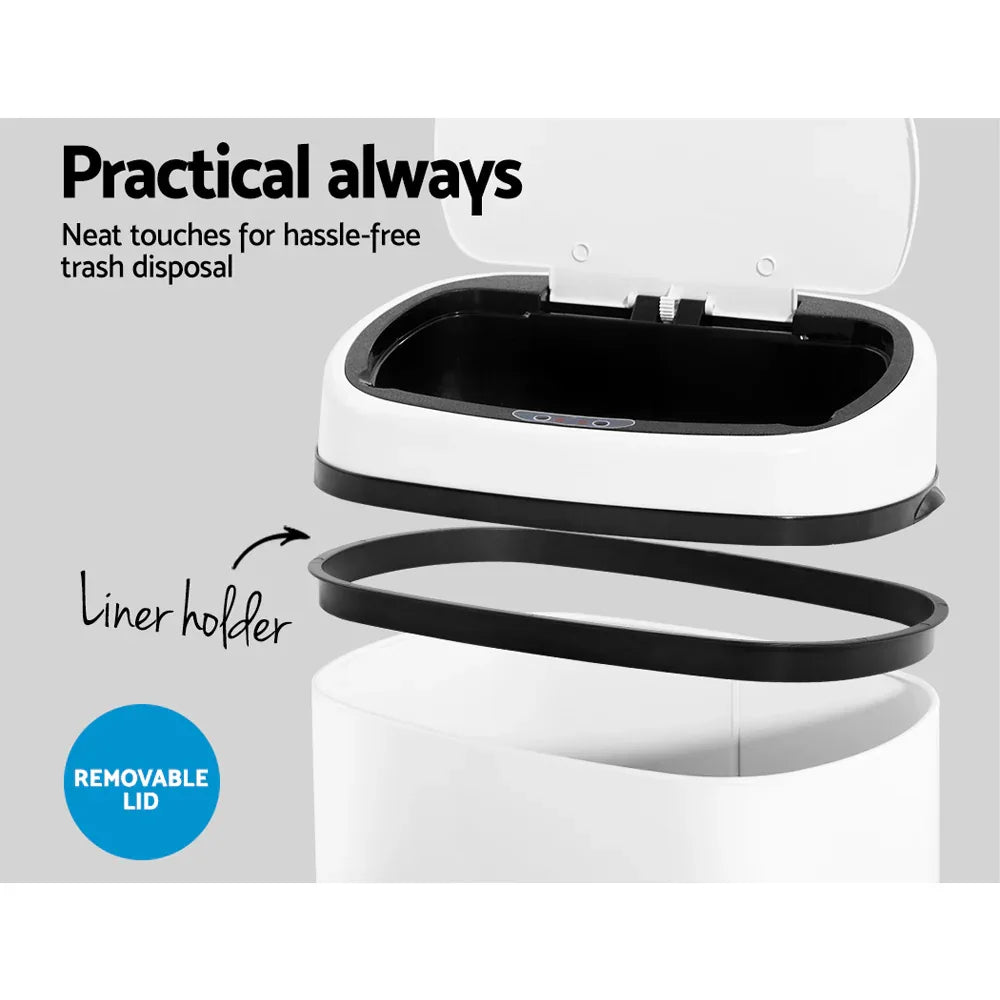 Devanti 68L Motion Sensor Bin Rubbish Automatic White - Mekamart Australia
