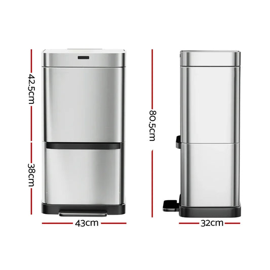 Devanti 70L Motion Sensor Bin Pedal Bins Automatic Siver - Mekamart Australia
