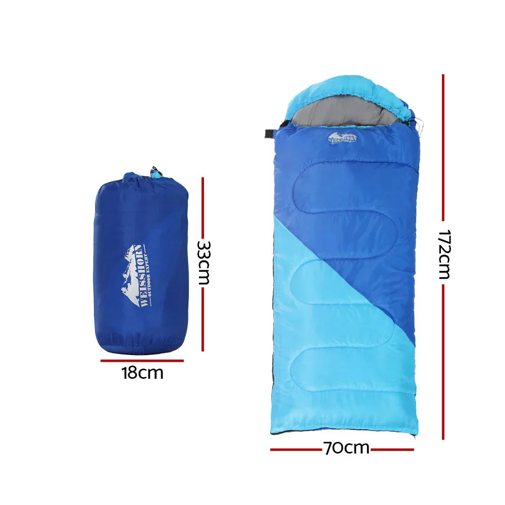 Weisshorn Sleeping Bag Kids Single 172cm Thermal Camping Hiking Blue - Mekamart Australia