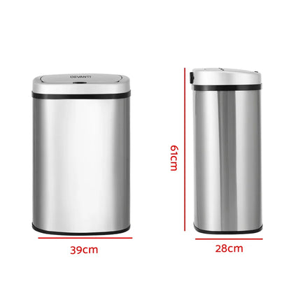 Devanti 50L Sensor Bin Motion Rubbish Automatic Silver - Mekamart Australia