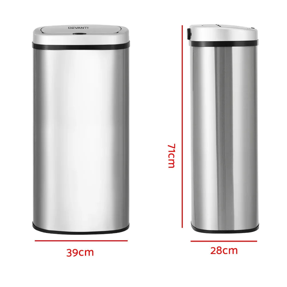 Devanti 60L Sensor Bin Motion Rubbish Automatic Silver - Mekamart Australia
