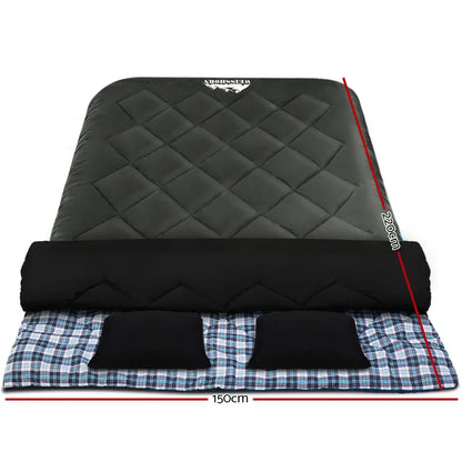 Weisshorn Sleeping Bag Double Pillow Thermal Camping Hiking Tent Grey -10&deg;C - Mekamart Australia