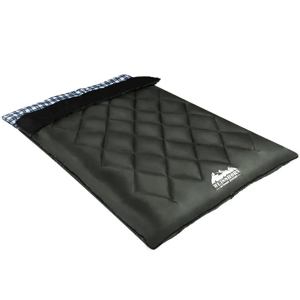 Weisshorn Sleeping Bag Double Pillow Thermal Camping Hiking Tent Grey -10&deg;C - Mekamart Australia