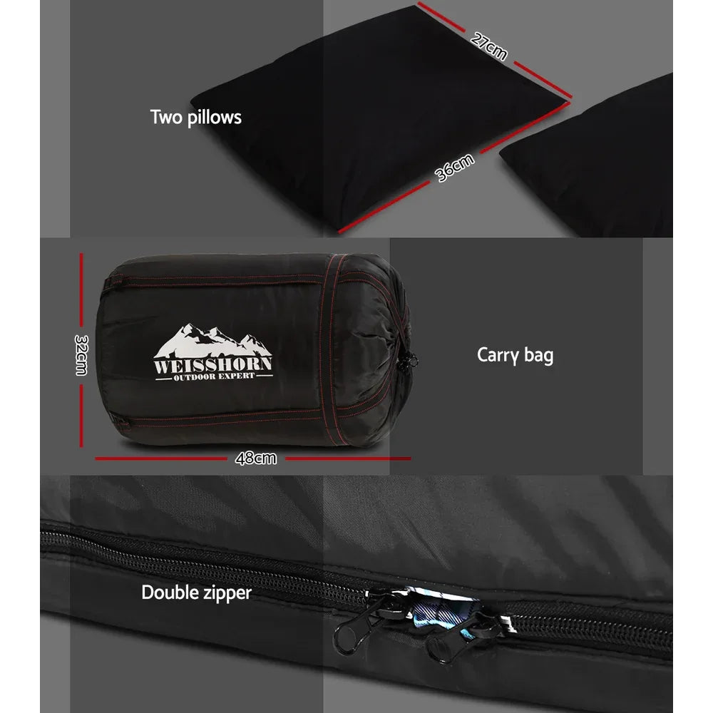 Weisshorn Sleeping Bag Double Pillow Thermal Camping Hiking Tent Grey -10&deg;C - Mekamart Australia