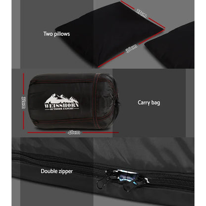 Weisshorn Sleeping Bag Double Pillow Thermal Camping Hiking Tent Grey -10&deg;C - Mekamart Australia