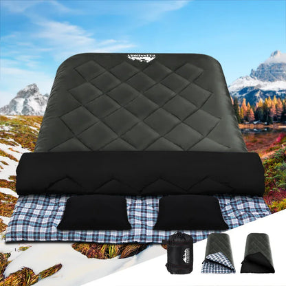 Weisshorn Sleeping Bag Double Pillow Thermal Camping Hiking Tent Grey -10&deg;C - Mekamart Australia