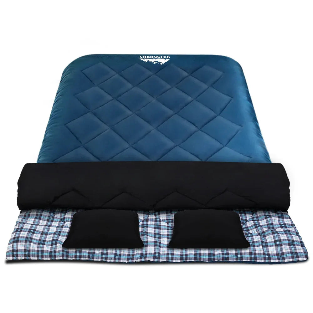 Weisshorn Sleeping Bag Double Pillow Thermal Camping Hiking Tent Blue -10&deg;C - Mekamart Australia