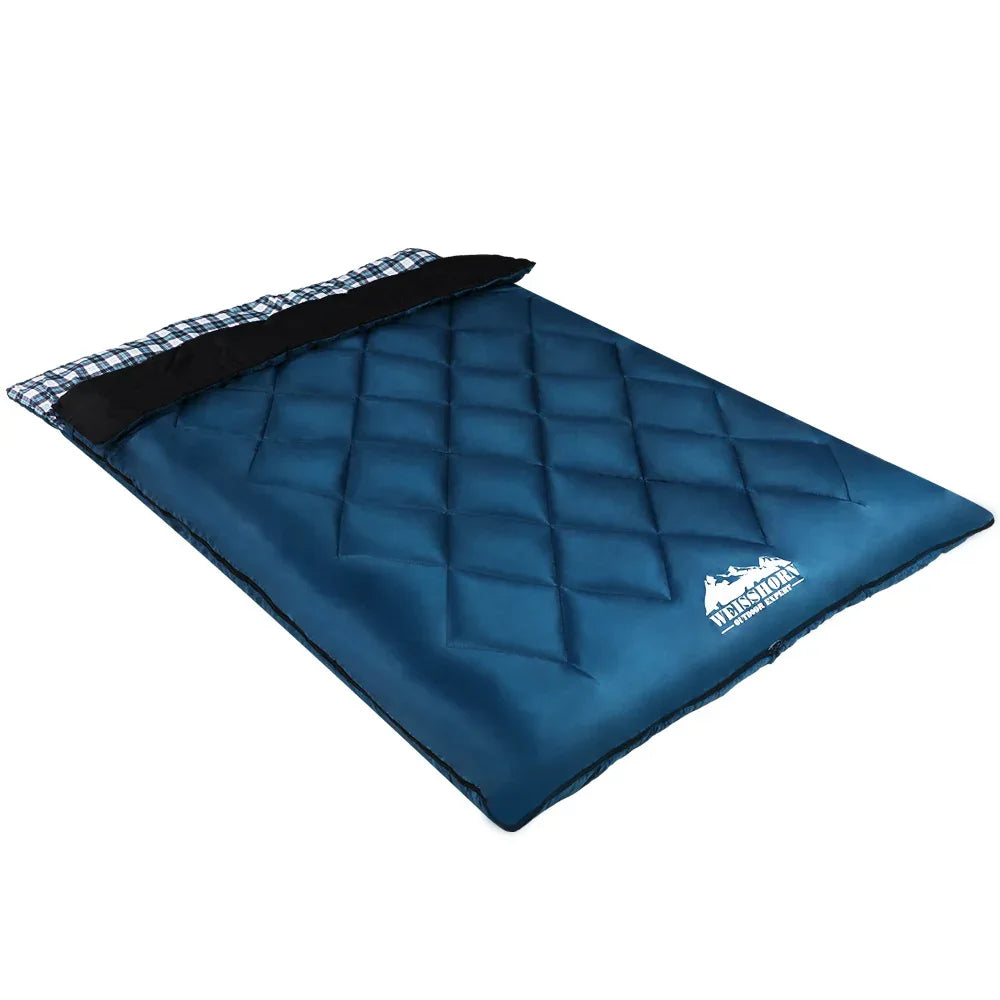 Weisshorn Sleeping Bag Double Pillow Thermal Camping Hiking Tent Blue -10&deg;C - Mekamart Australia