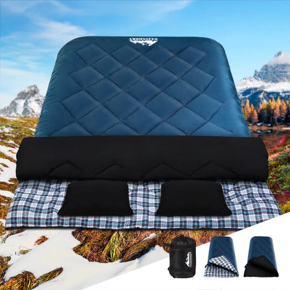 Weisshorn Sleeping Bag Double Pillow Thermal Camping Hiking Tent Blue -10&deg;C - Mekamart Australia