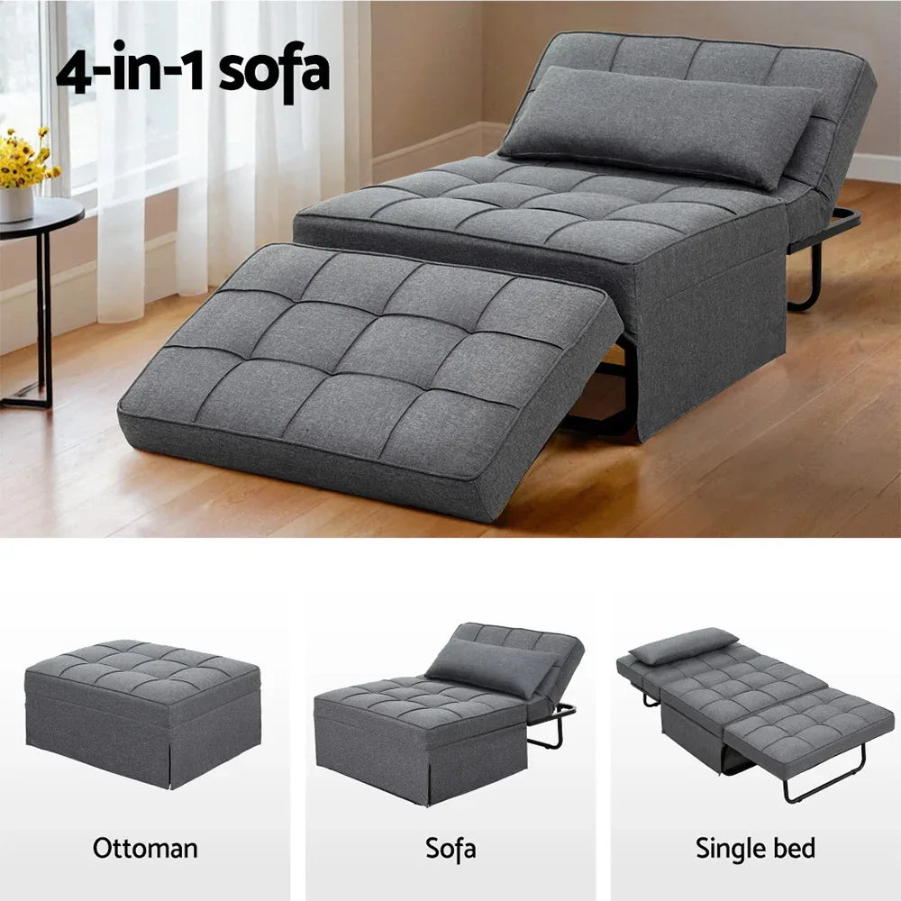 Artiss Sofa Bed Lounge Convertible Ottoman 1 Seater Couch Recliner Linen Grey - Mekamart Australia