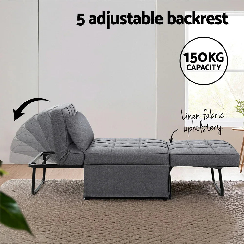 Artiss Sofa Bed Lounge Convertible Ottoman 1 Seater Couch Recliner Linen Grey - Mekamart Australia