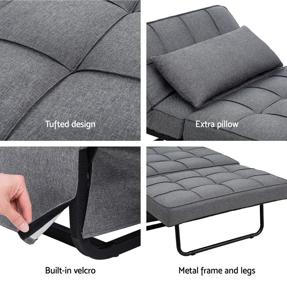 Artiss Sofa Bed Lounge Convertible Ottoman 1 Seater Couch Recliner Linen Grey - Mekamart Australia